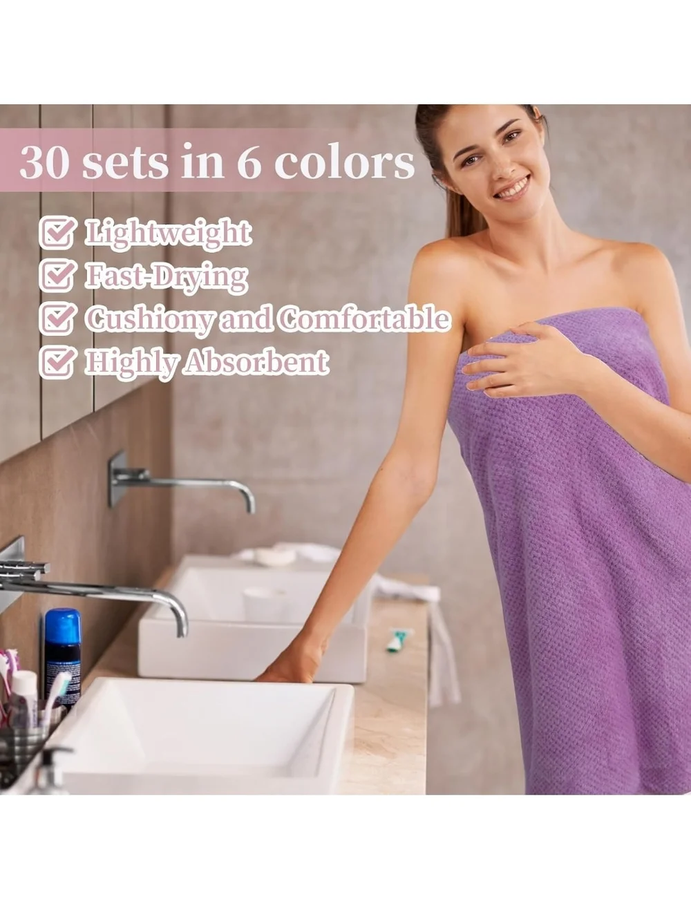 Plush Multicolor Waffle Knit Towel Set - Pastel Mix